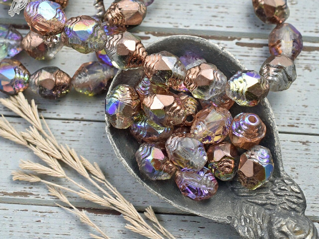 *15* 6x8mm Copper Rainbow Washed Crystal Oval Cathedral Beads